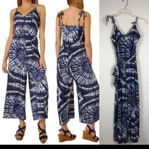 Tie dye Capri length jumpsuit, size M, Navy blue and white,